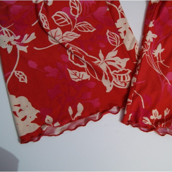 Medium Ambrielle Red Rose Covered Silky Pants Loungewear Lettuce Hem Comfy - Picture 7 of 9